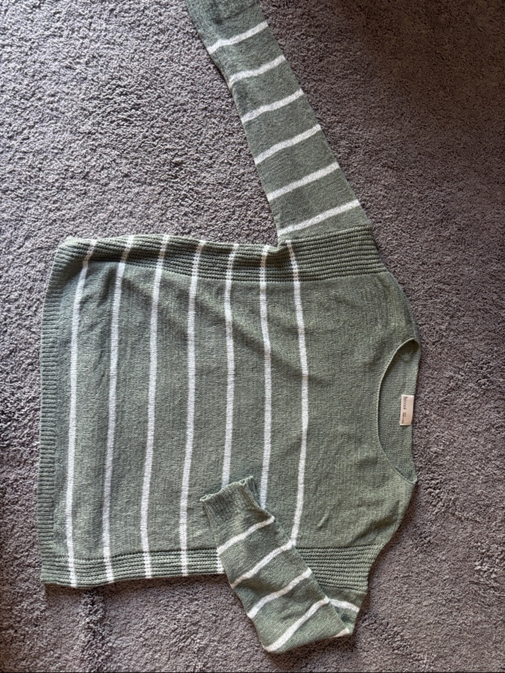Olive & White Striped Crewneck Sweater